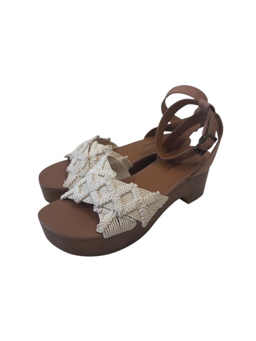 Lucky Brand Womens SZ 8 Ankle Strap Platform Sandals Woven Macramé Design